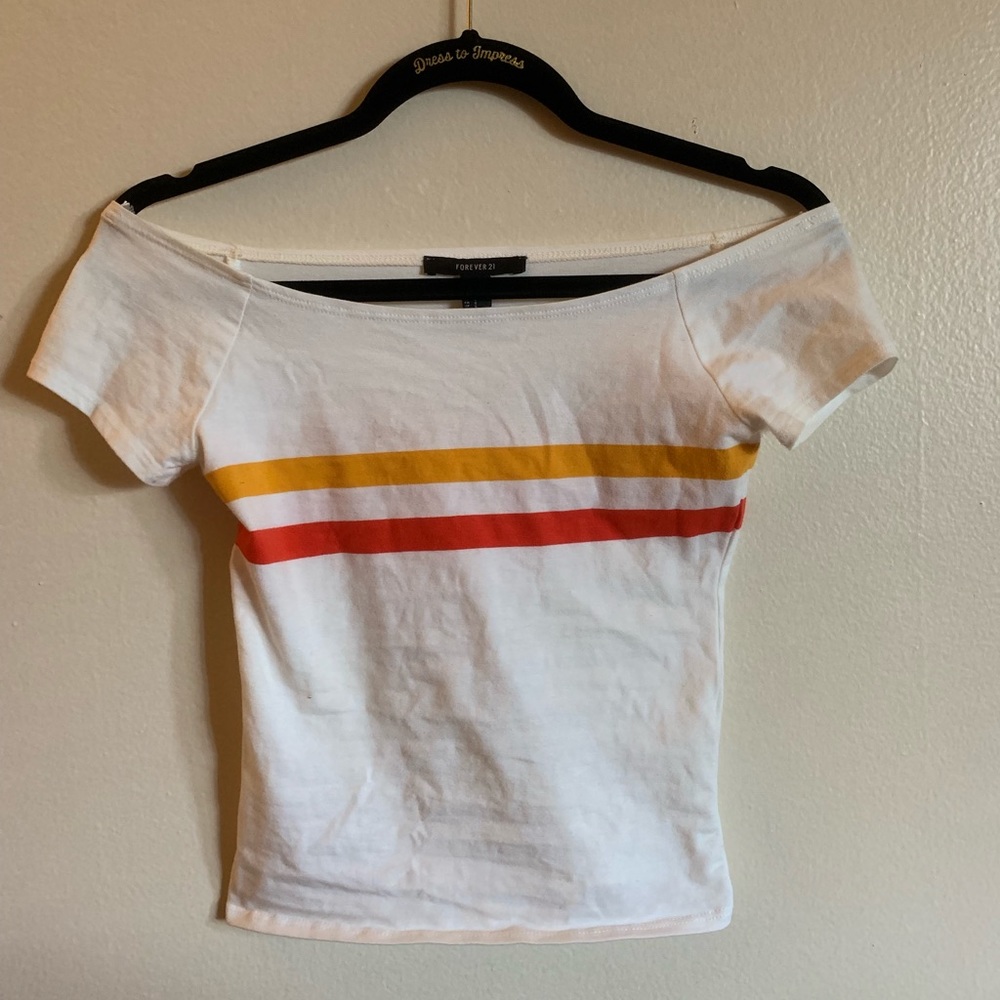 White Red Yellow Striped Tee